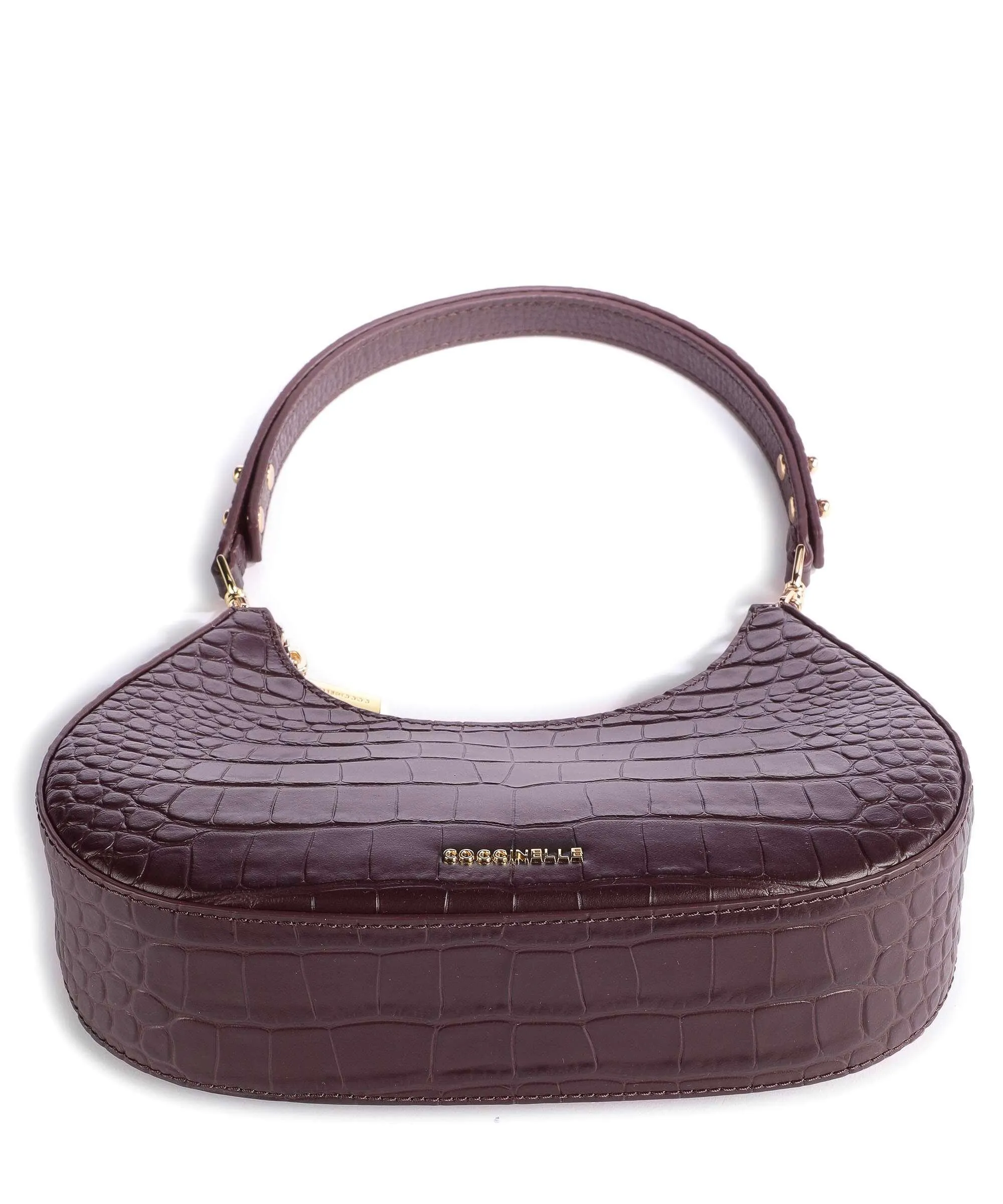  Coccinelle Carrie Croco Soft Borsa a spalla pelle in rilievo marrone scuro  