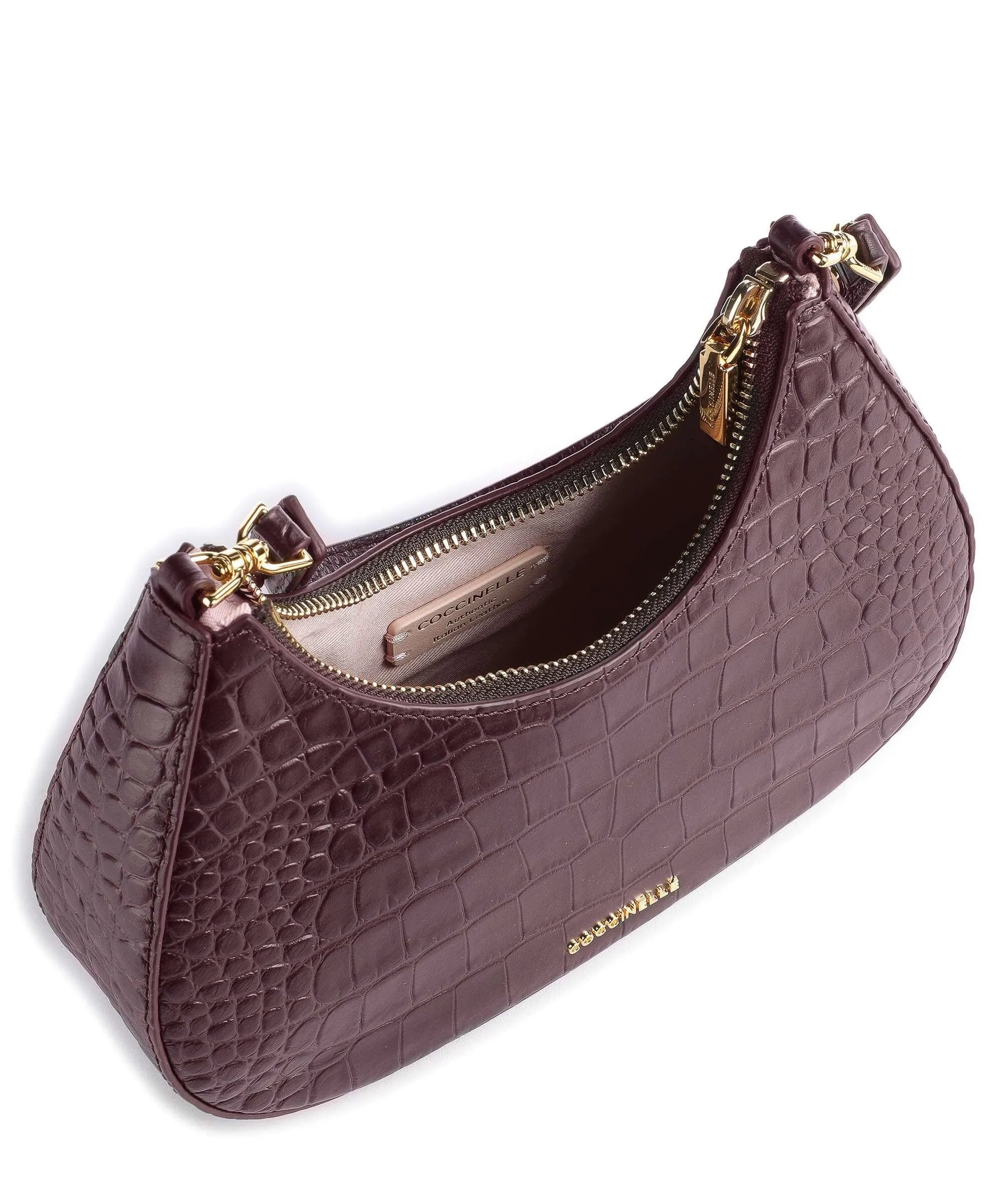  Coccinelle Carrie Croco Soft Borsa a spalla pelle in rilievo marrone scuro  