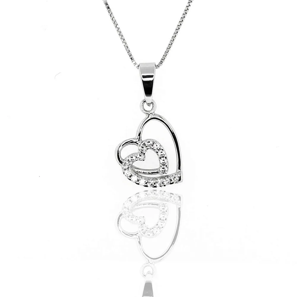 Collana in Oro Bianco Cuore con Zirconi