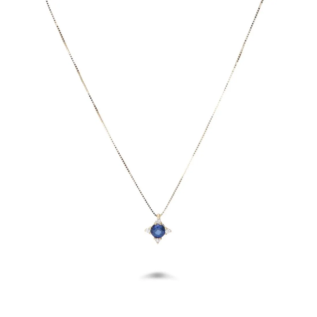 Collana in oro giallo con diamanti ct. 0,03 e zaffiro ct. 0,25