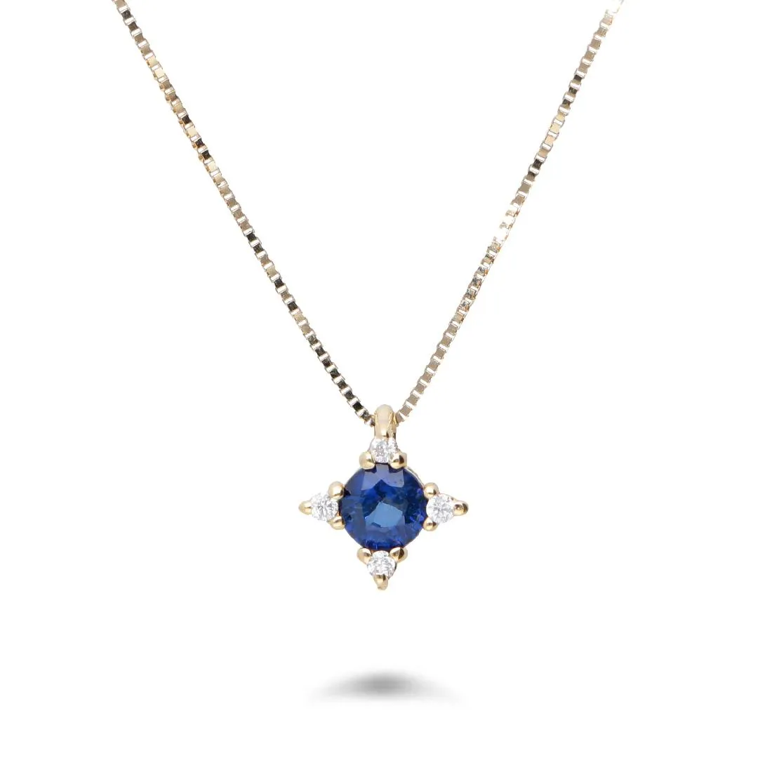 Collana in oro giallo con diamanti ct. 0,03 e zaffiro ct. 0,25
