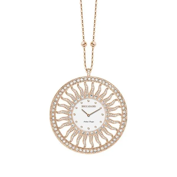 Collana-orologio in bronzo placcato oro rosa con cristalli    