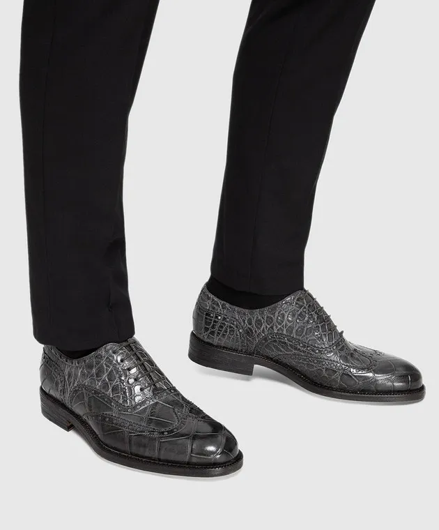 Del Dami Scarpe oxford in alligatore grigio 3557