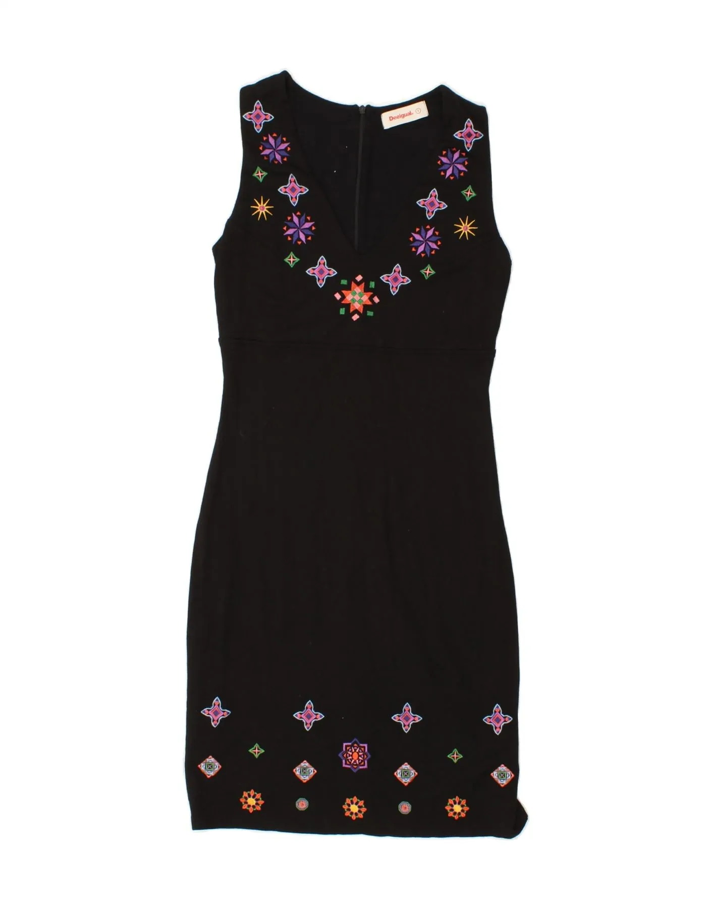DESIGUAL Womens Sleeveless Bodycon Dress UK 8 Small Black Floral