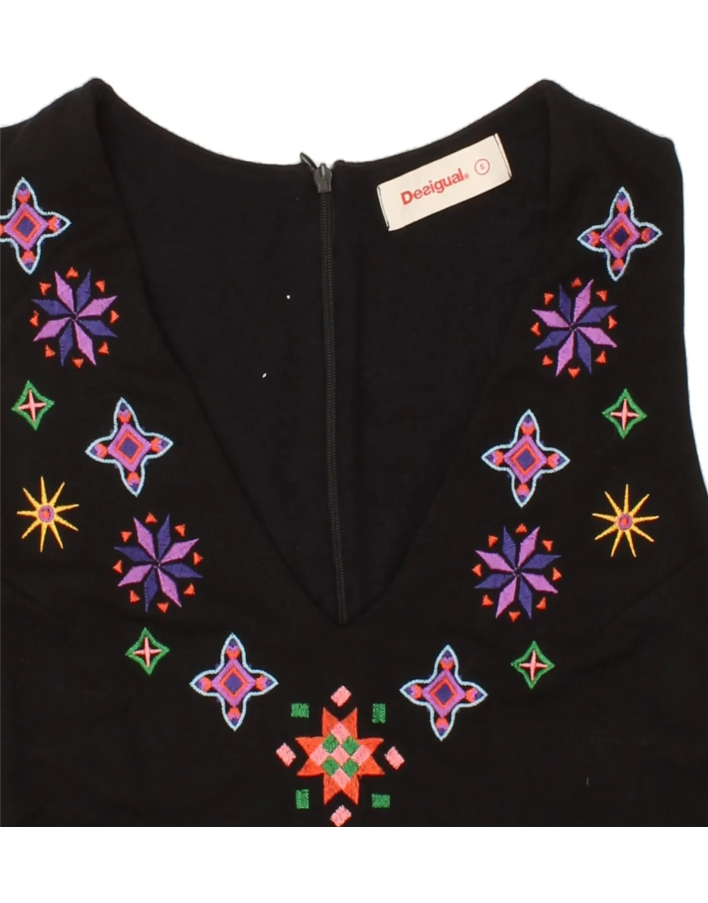 DESIGUAL Womens Sleeveless Bodycon Dress UK 8 Small Black Floral