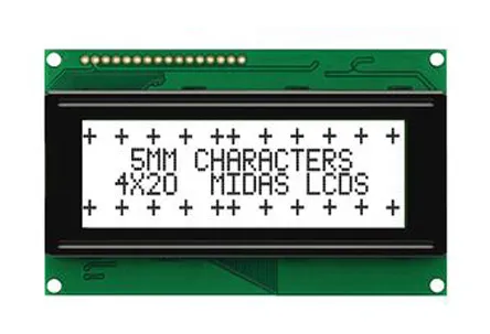 Display monocromatico LCD Midas, Alfanumerico, 4x20 caratteri, interfaccia 8 bit