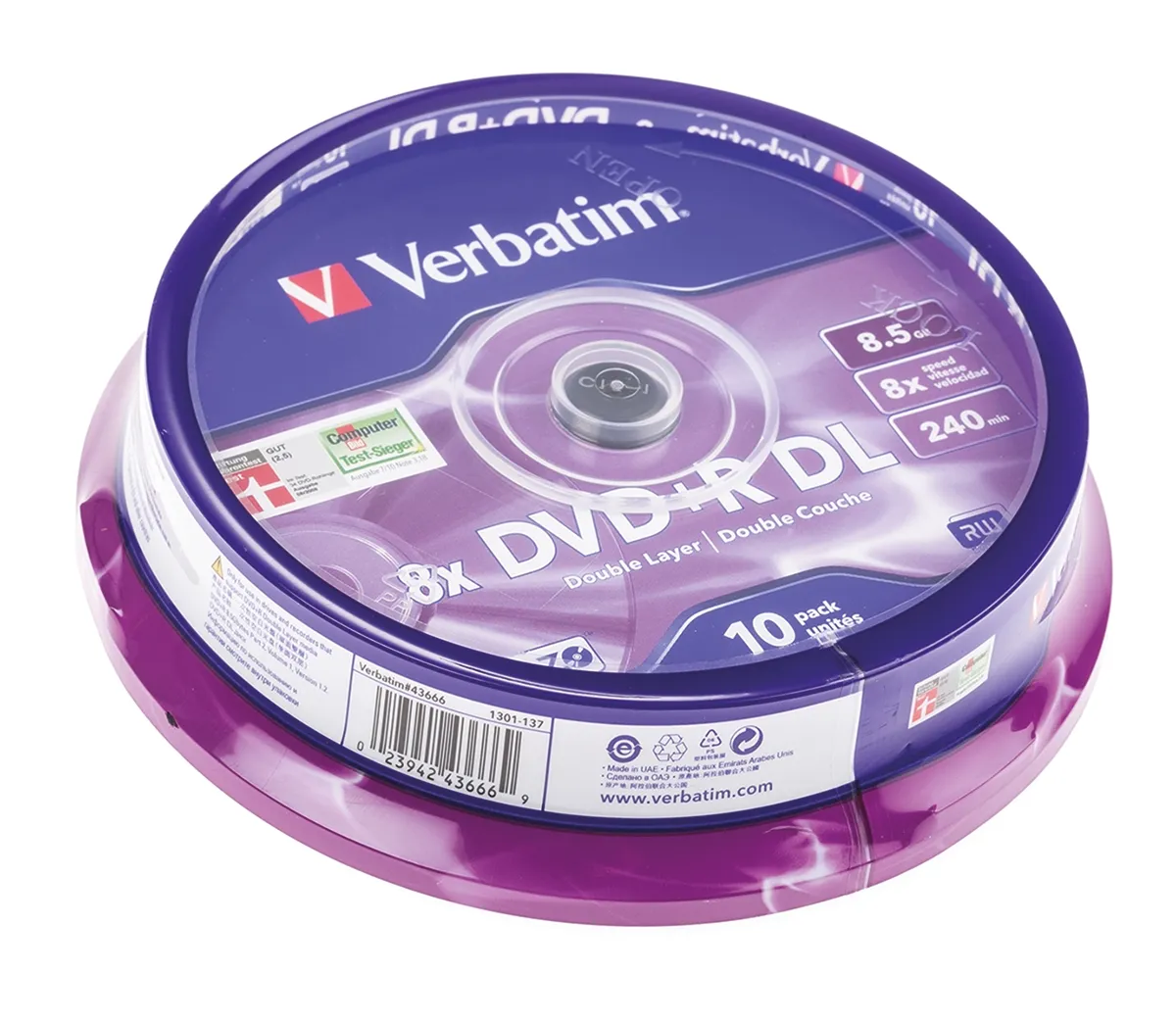DVD vergine Verbatim 8,5 GB 8X, DVD+R DL, confezione 10