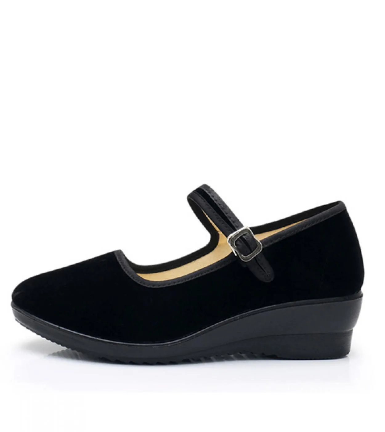 Décolleté con fibbia Mary Jane da donna Scarpe con zeppa in pelle scamosciata Scarpe da donna Comfort Punta tonda Moda femminile