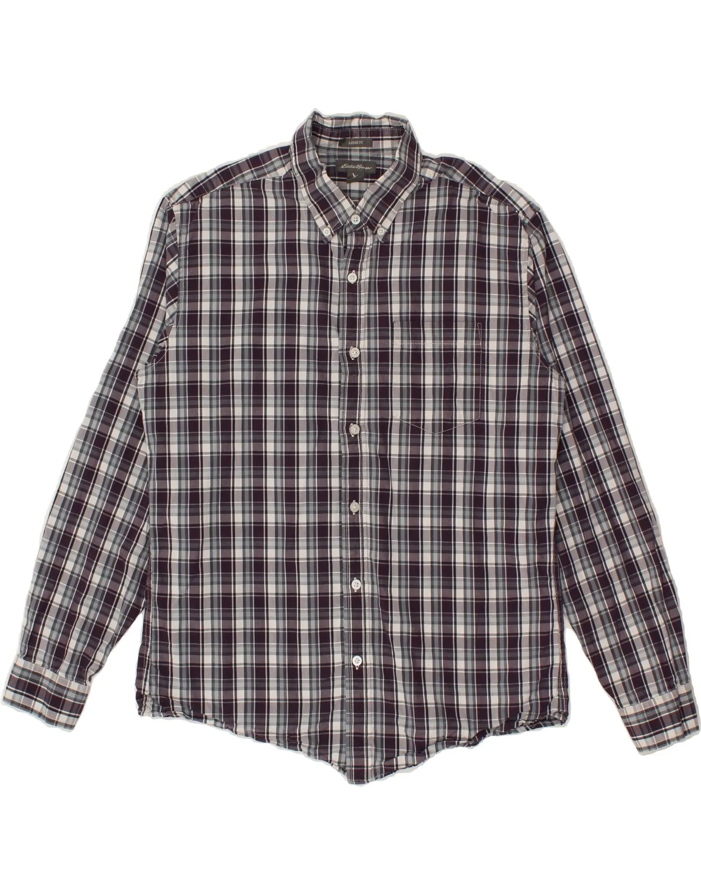 EDDIE BAUER Mens Classic Fit Shirt Medium Purple Check Cotton