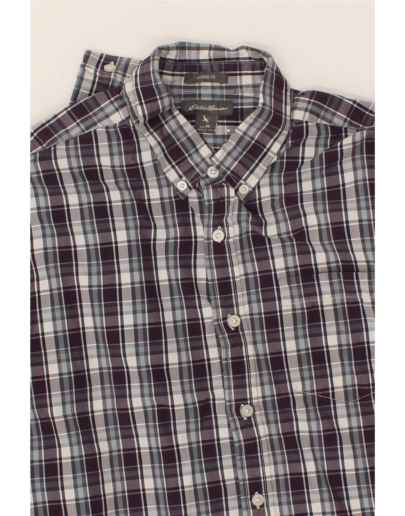 EDDIE BAUER Mens Classic Fit Shirt Medium Purple Check Cotton