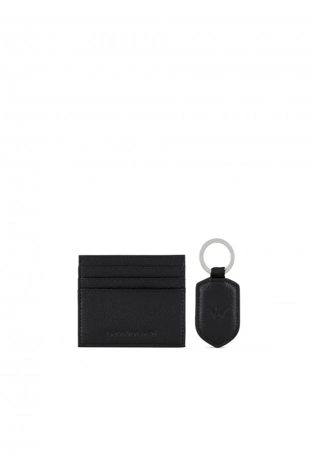 Emporio Armani Gift box con portacarte e portachiavi in pelle bottalata