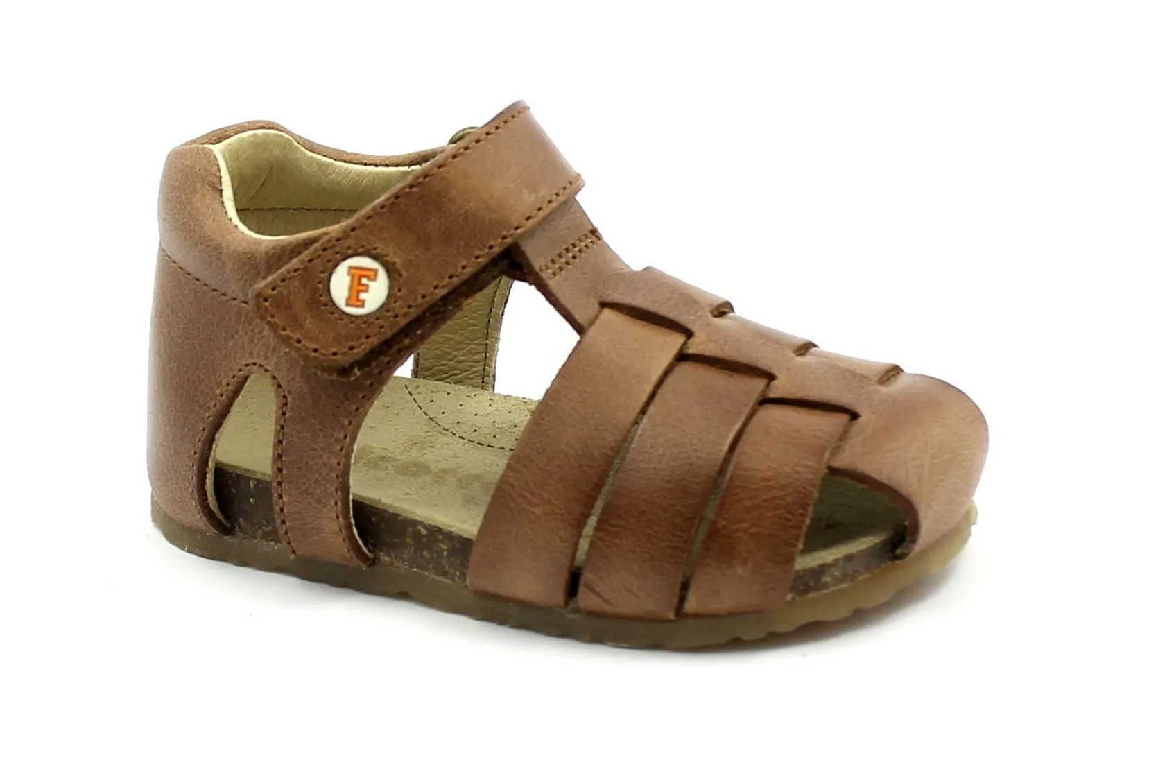 FALCOTTO ALBY 0736 cuoio marrone scarpe sandalo bambino tallone punta chiusa pelle strappo