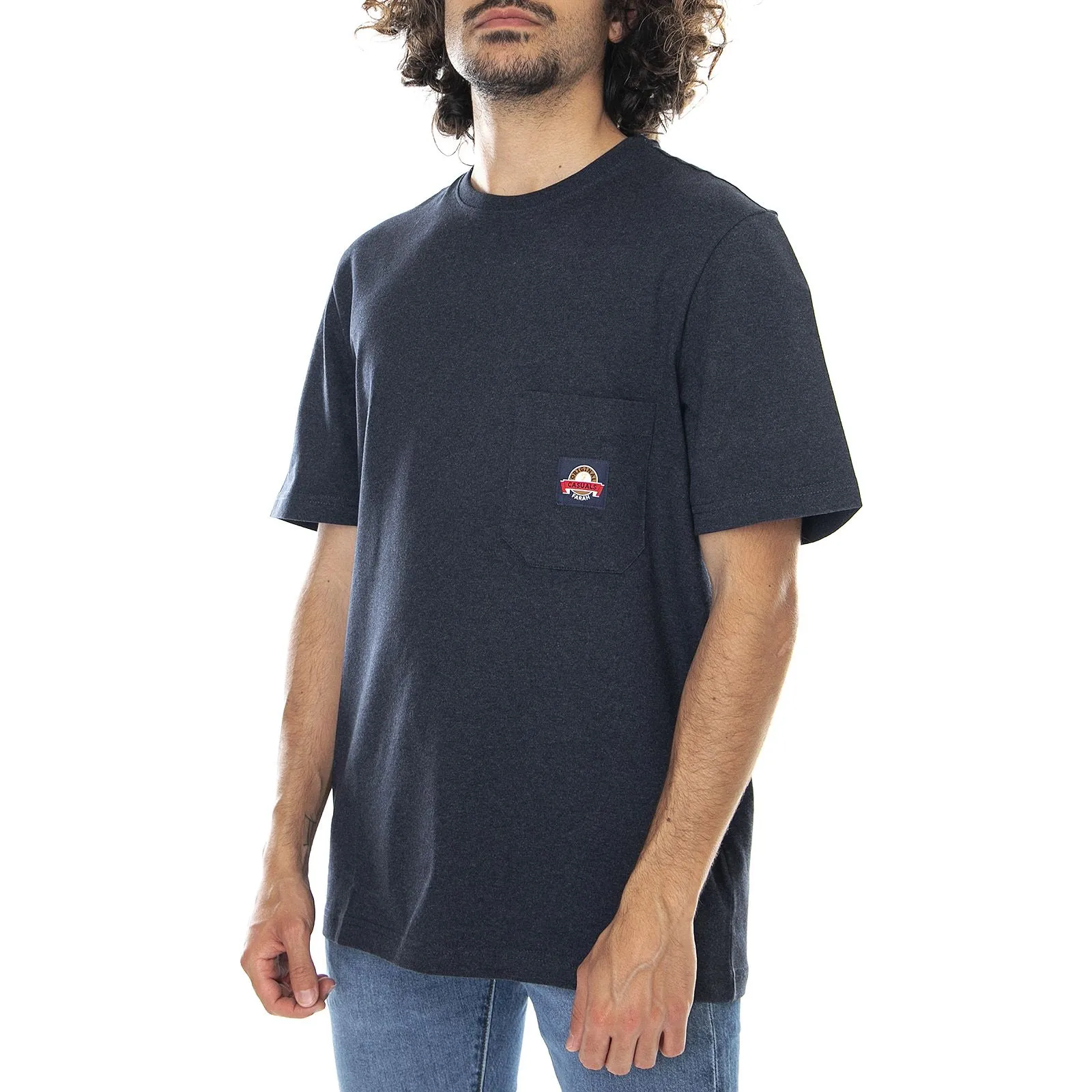 Farah Mens Molton T-Shirt - True Navy Marl - Maglietta Girocollo Uomo Blu    