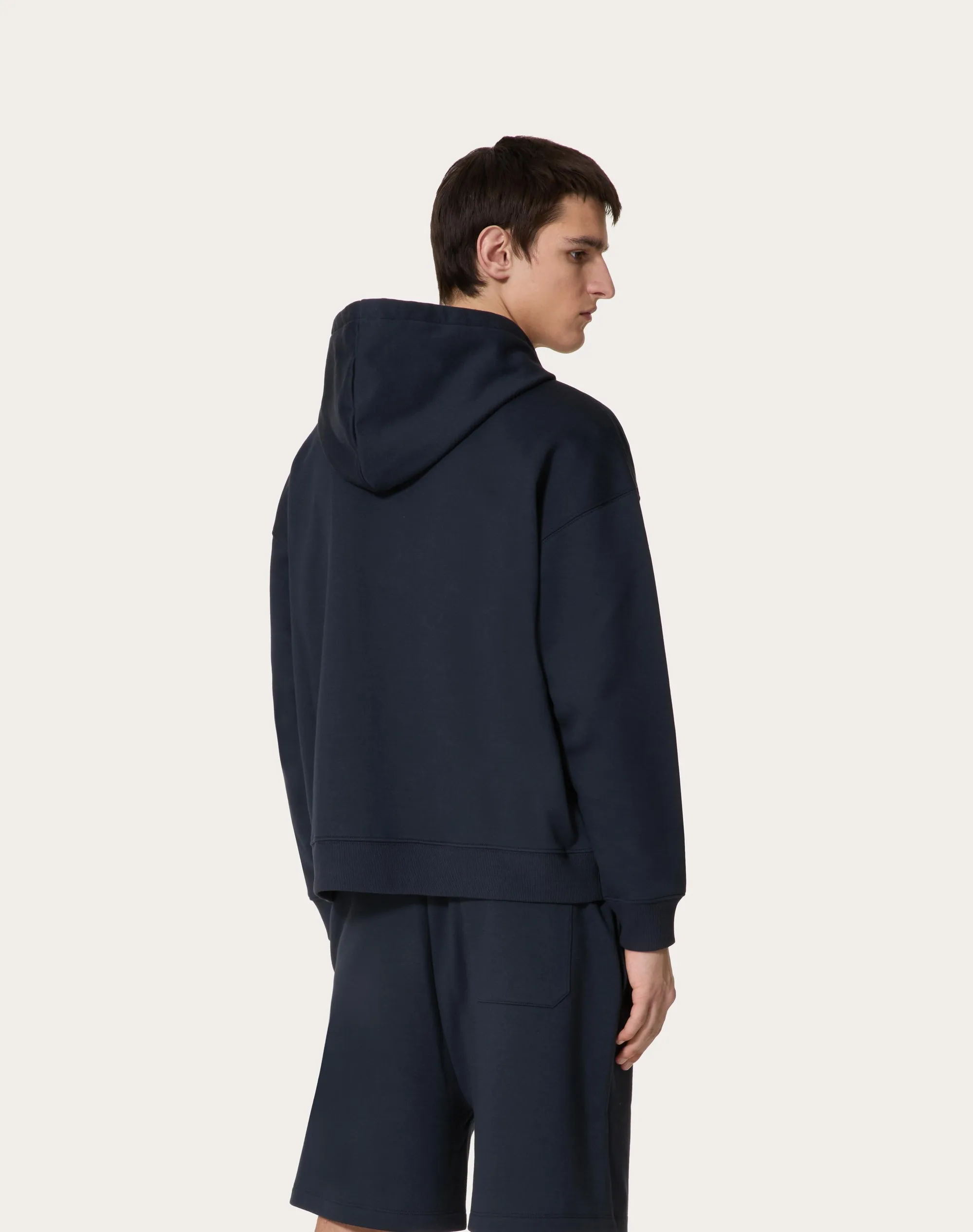 FELPA IN COTONE CON CAPPUCCIO, ZIP E STAMPA VALENTINO