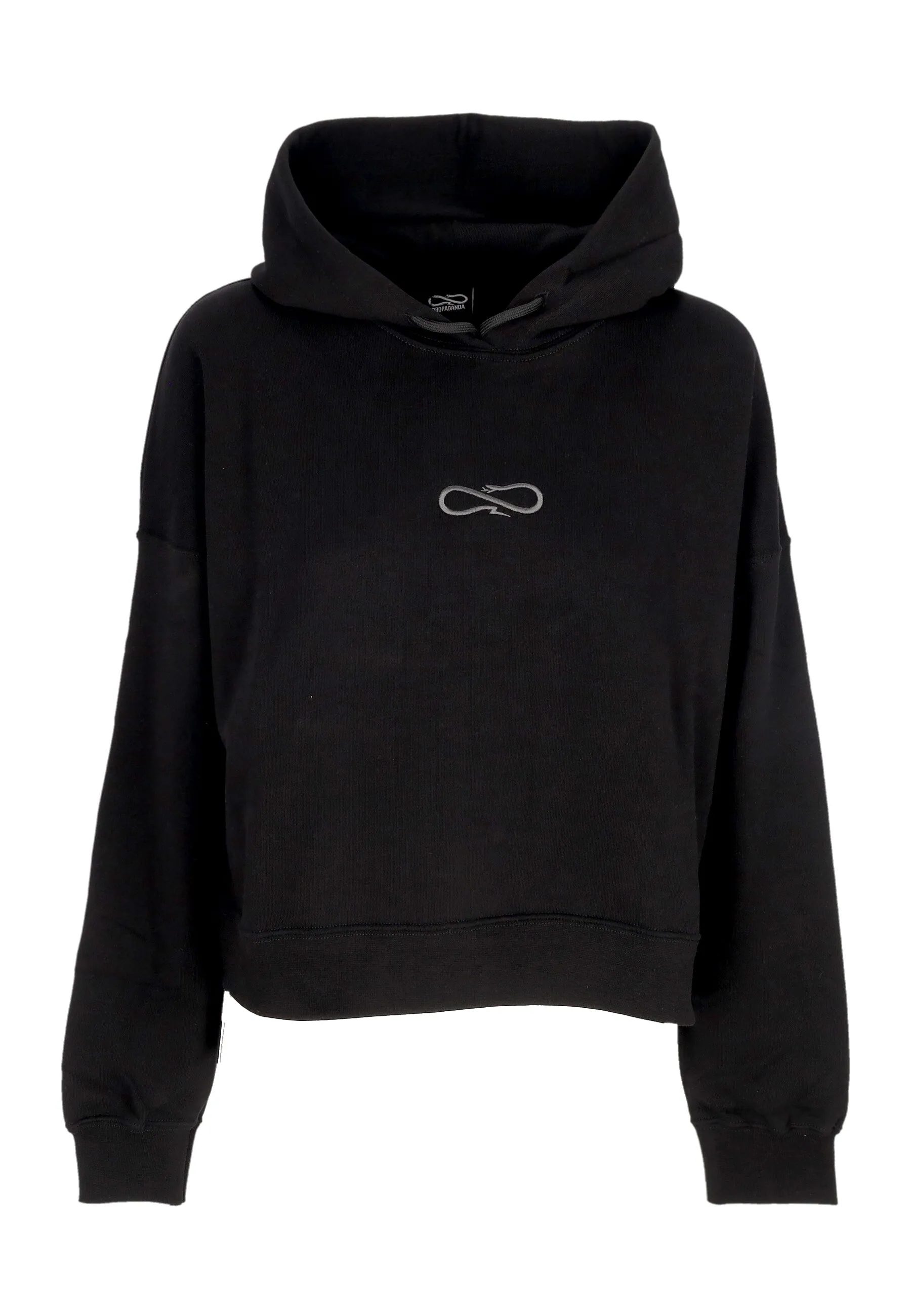 Felpa Leggera Cappuccio Corta Donna W Logo Embroidery Crop Top Hoodie Black