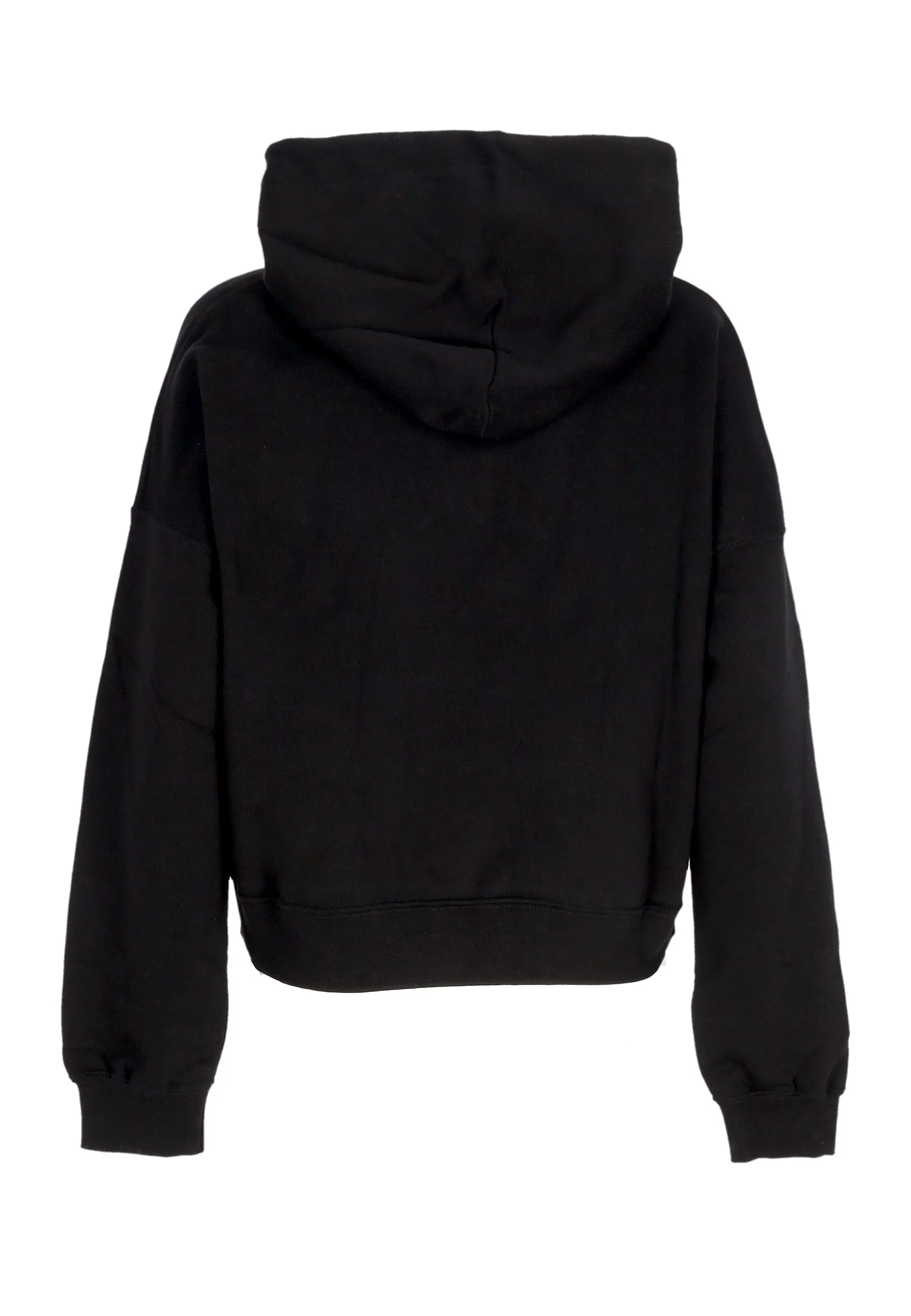 Felpa Leggera Cappuccio Corta Donna W Logo Embroidery Crop Top Hoodie Black