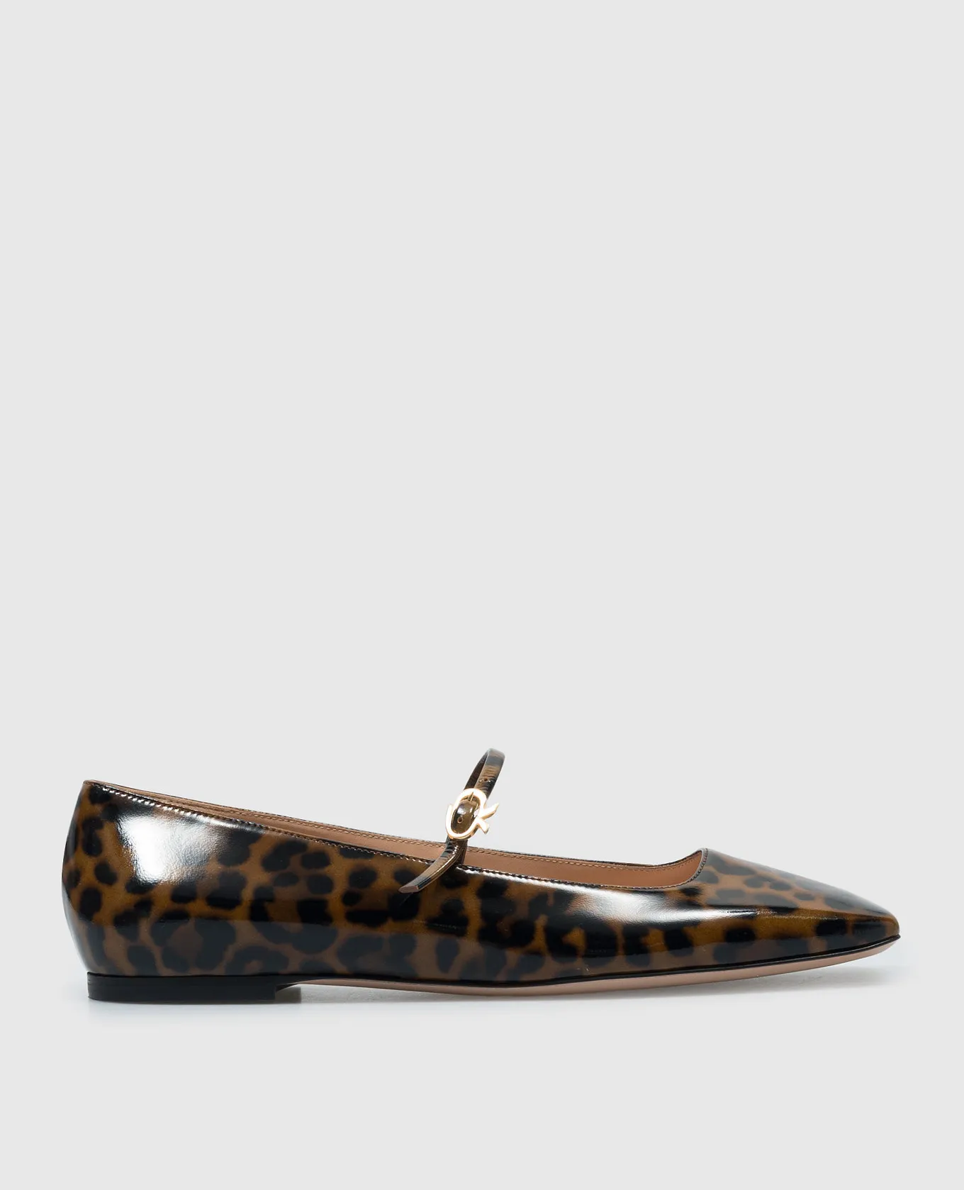 Gianvito Rossi Ballerine Christina in pelle marrone lucida con stampa animalistica G2224605CUONUI