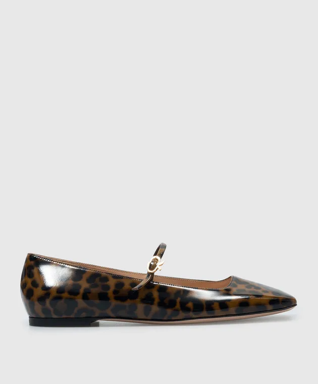 Gianvito Rossi Ballerine Christina in pelle marrone lucida con stampa animalistica G2224605CUONUI