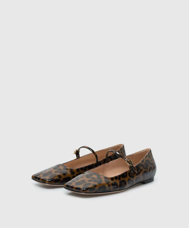 Gianvito Rossi Ballerine Christina in pelle marrone lucida con stampa animalistica G2224605CUONUI