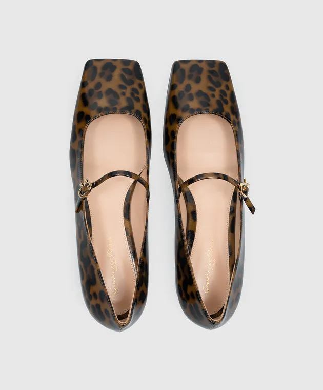 Gianvito Rossi Ballerine Christina in pelle marrone lucida con stampa animalistica G2224605CUONUI