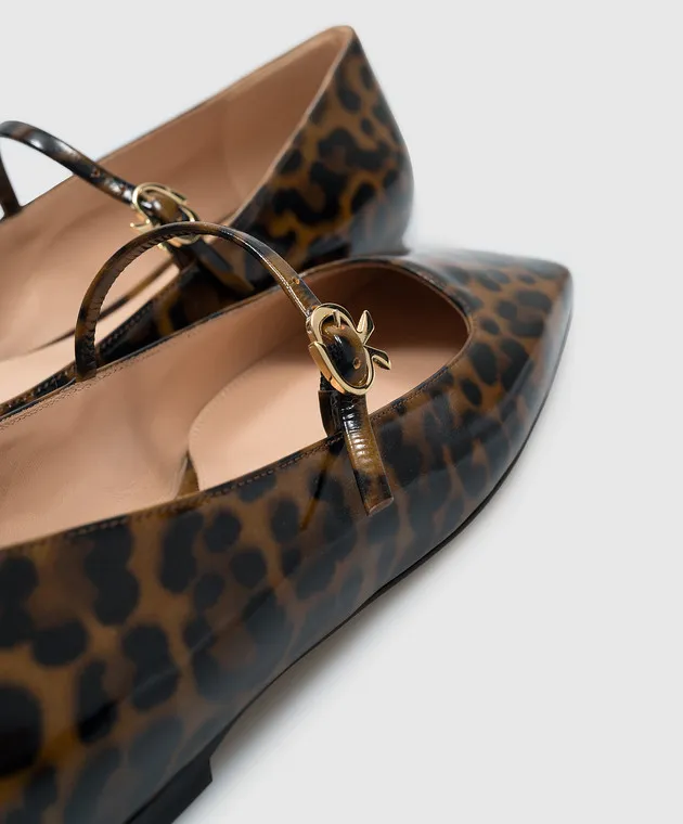 Gianvito Rossi Ballerine Christina in pelle marrone lucida con stampa animalistica G2224605CUONUI