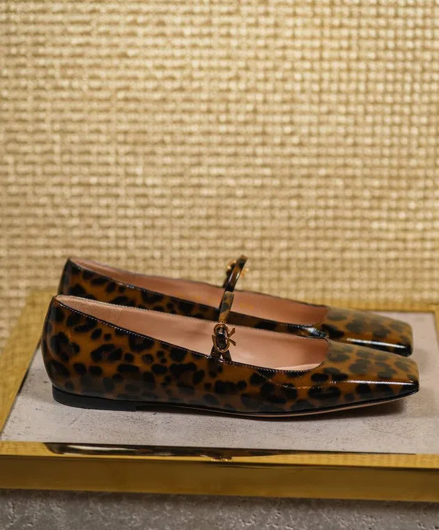 Gianvito Rossi Ballerine Christina in pelle marrone lucida con stampa animalistica G2224605CUONUI