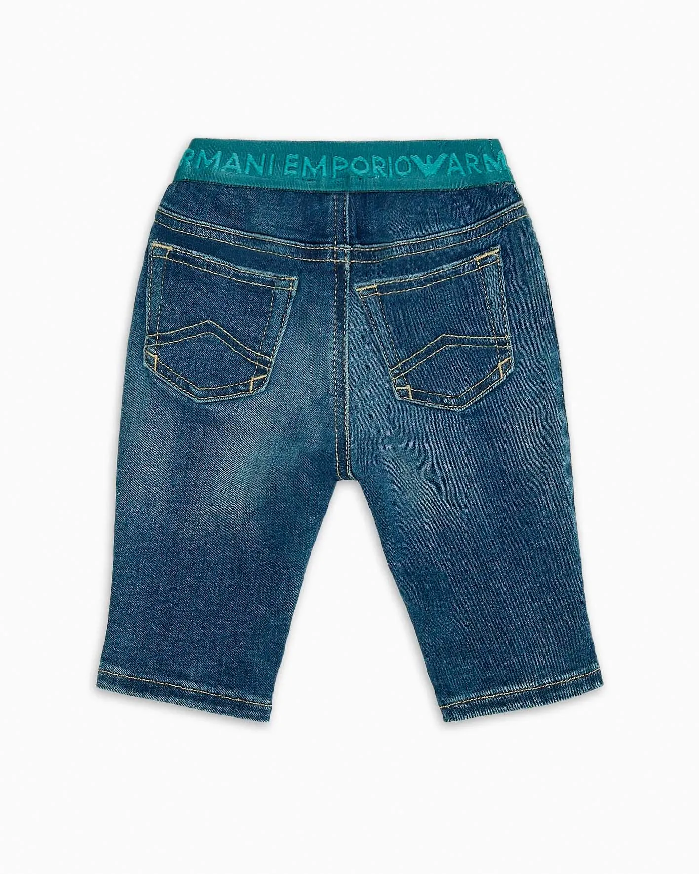 Jeans a lavaggio medio stone washed in cotone stretch con fascia elastica logata ottanio 12-36 mesi