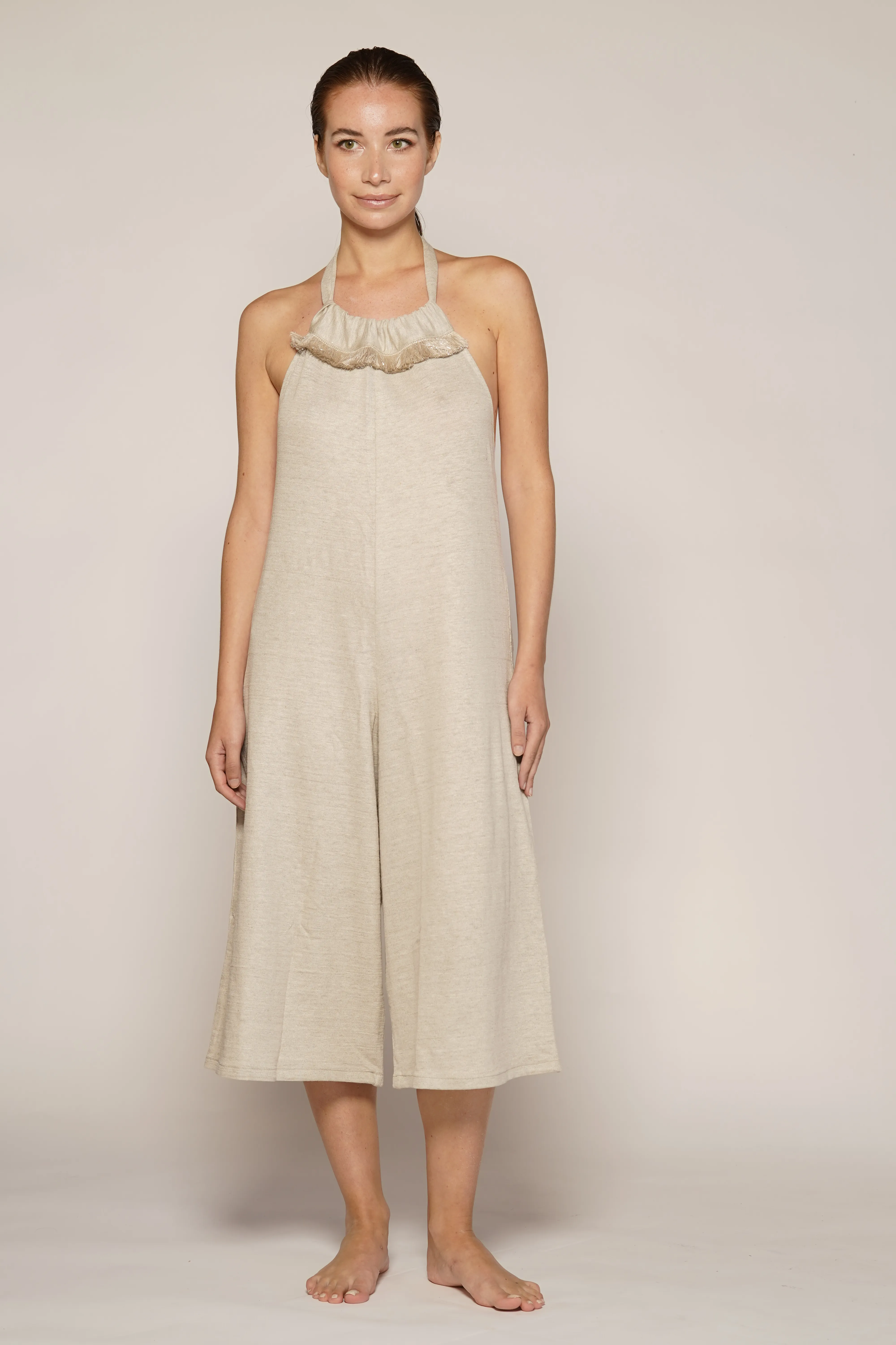 Le Chiappette  ---------    ------------Tuta in lino con frange lurex 