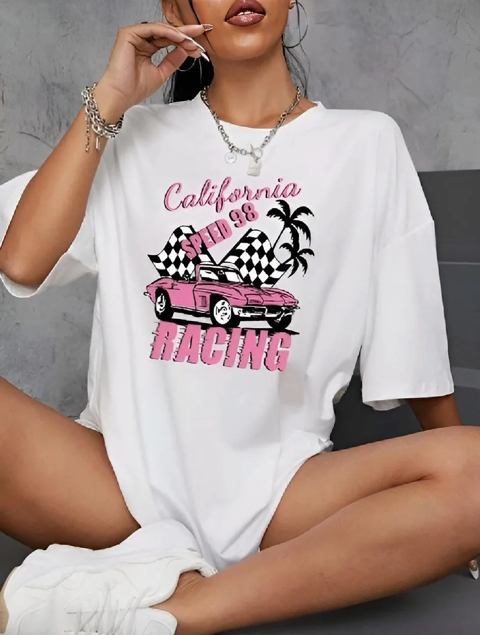 Maglia Donna Girocollo Mezza Manica Stampa Casual Easy Comoda