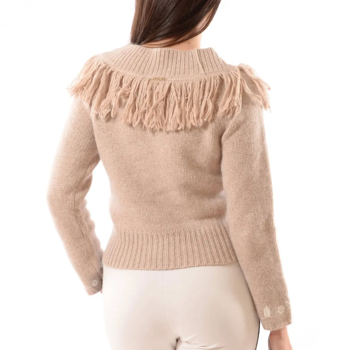 Maglione Con Frange E Stampa Floreale, Bianco