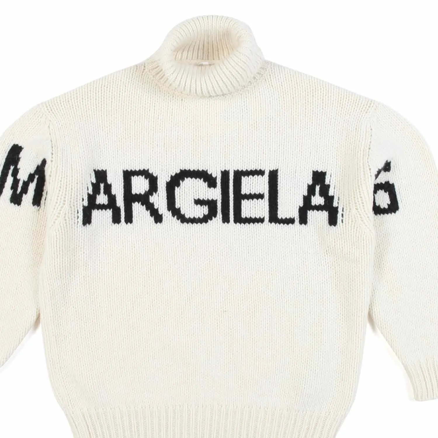 Maglione Dolcevita Bianco Panna Con Logo Nero