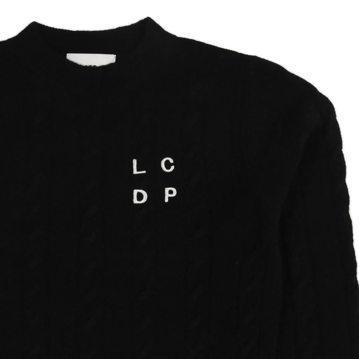 Maglione Nero A Trecce Con Logo Bianco