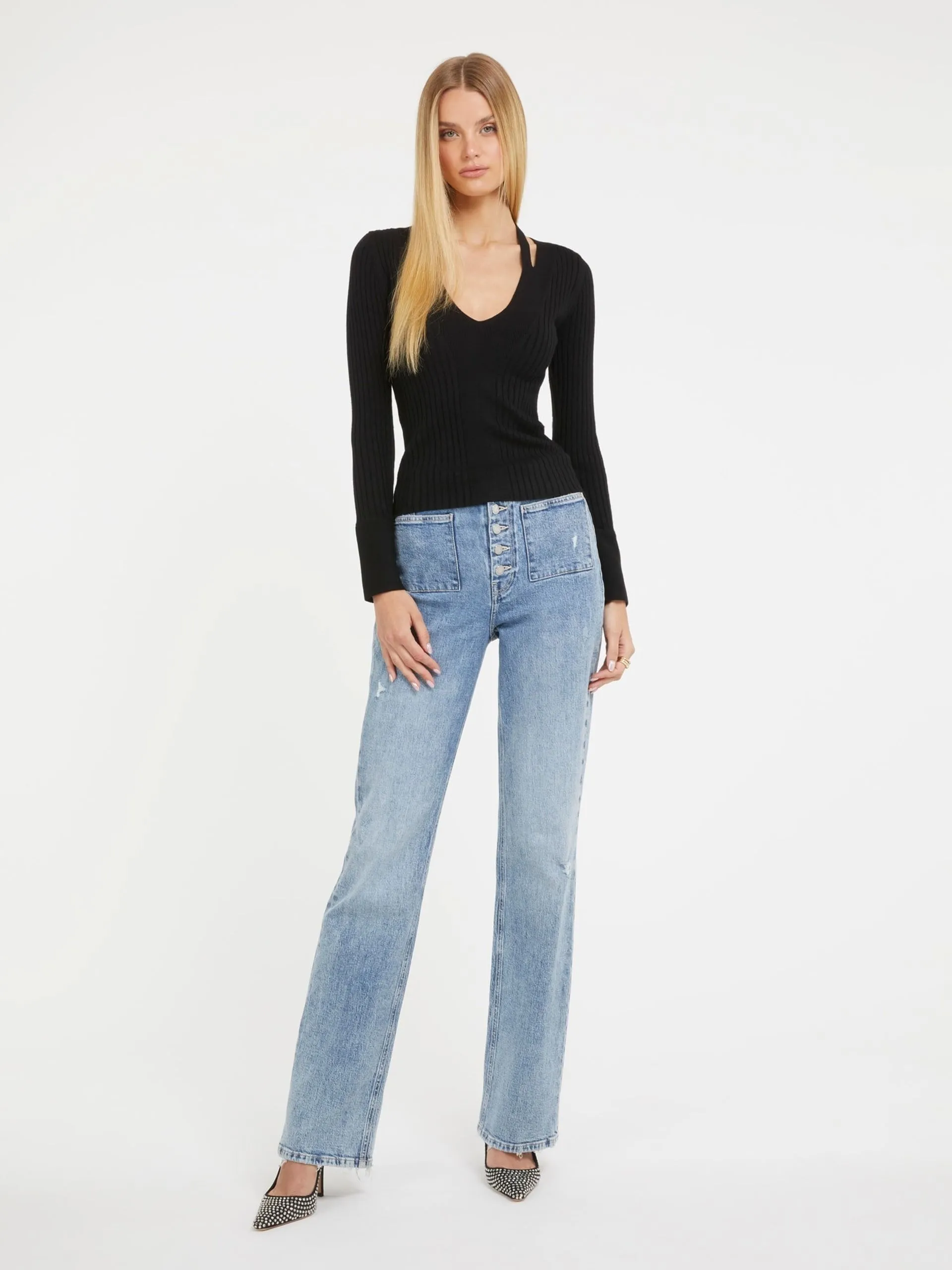 Maglione scollo a v misto viscosa guess
