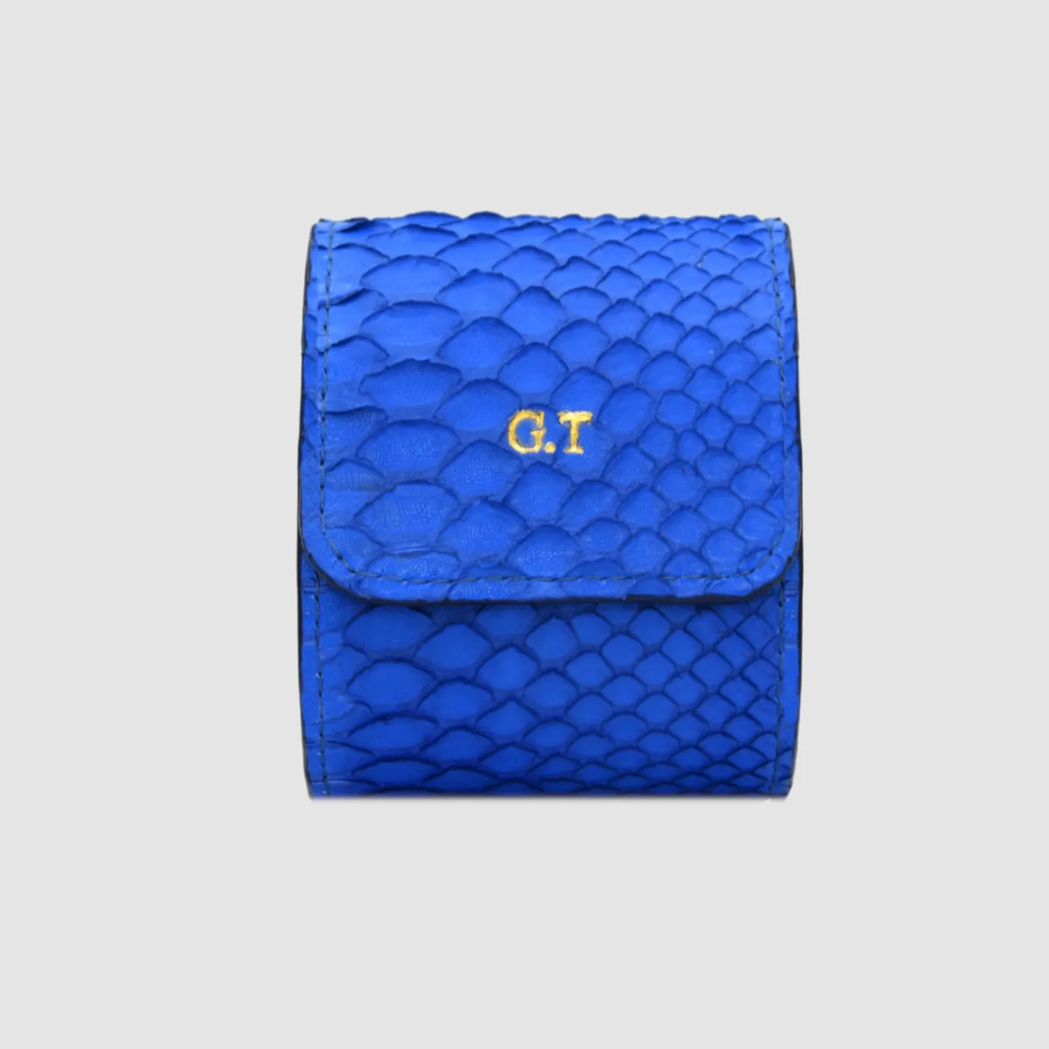 Mespecta Italia  ---------    ------------Custodia per Orologio Watch Roll in vera pelle di Pitone personalizzabile - Blu cobalt