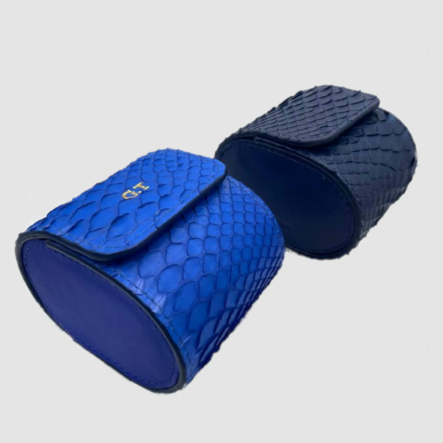 Mespecta Italia  ---------    ------------Custodia per Orologio Watch Roll in vera pelle di Pitone personalizzabile - Blu cobalt