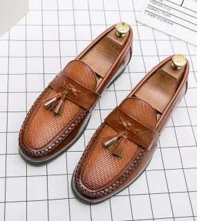 Mocassini Scarpe da uomo Tinta unita Pu Punta quadrata Motivo intrecciato Cucito a mano Moda Business Casual Party Scarpe elegan