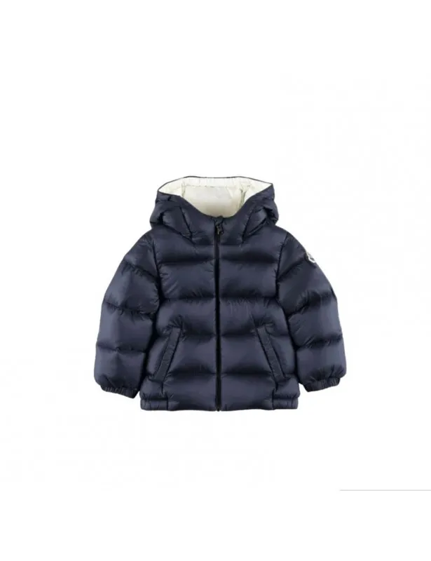 MONCLER     Giubbino New Macaire blu con dettagli logo Moncler