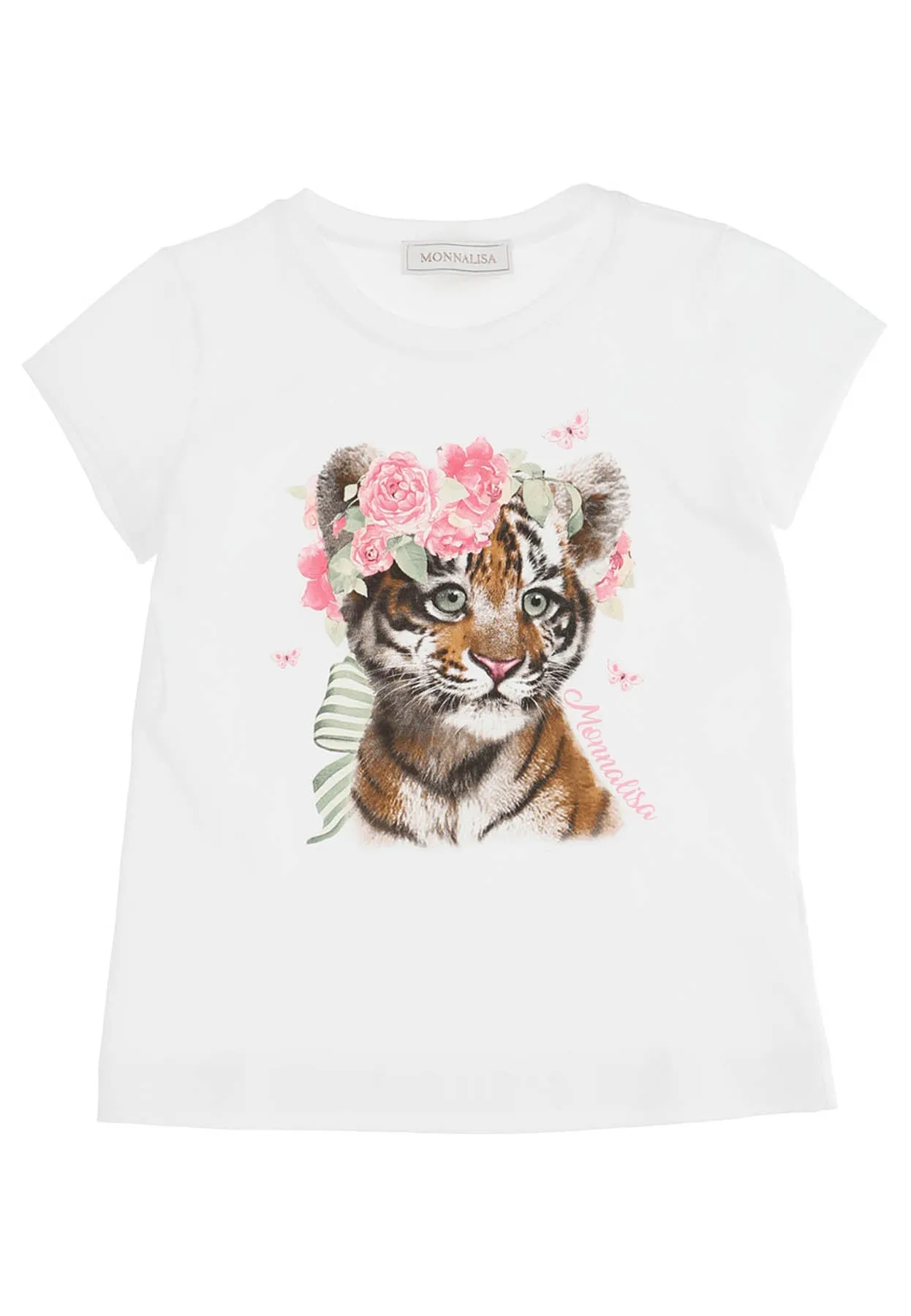 Monnalisa t-shirt bianca bambina in jersey di cotone stretch