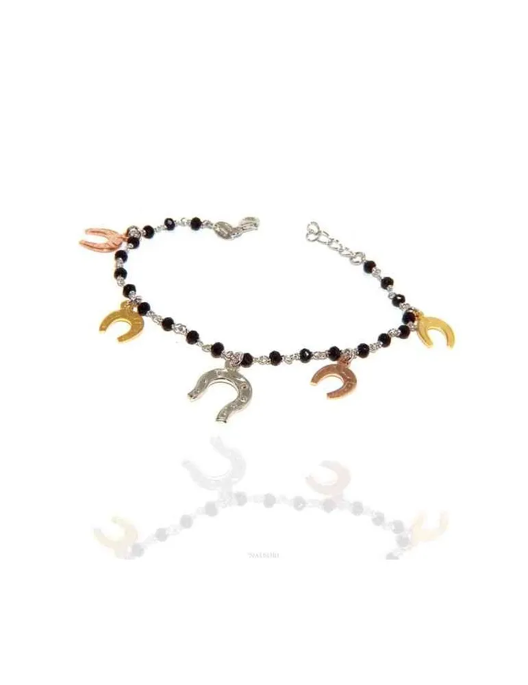 NALBORI Bracciale donna Argento 925 marsigliese nero con ciondoli ferro di cavallo
