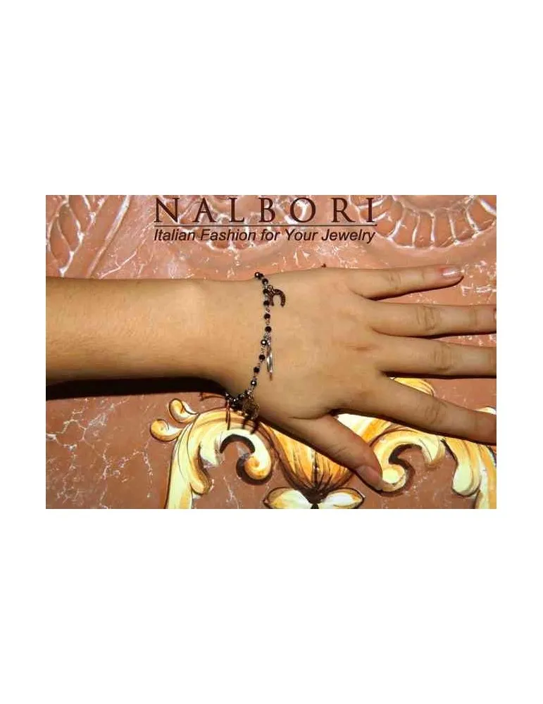 NALBORI Bracciale donna Argento 925 marsigliese nero con ciondoli ferro di cavallo