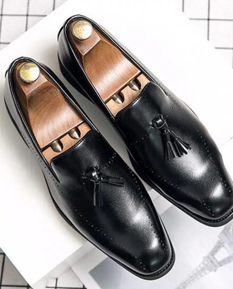 New Trend Men Black Browen Scarpe Oxford con nappe a punta Abito maschile Scarpe da ballo di fine anno per il ritorno a casa Sap