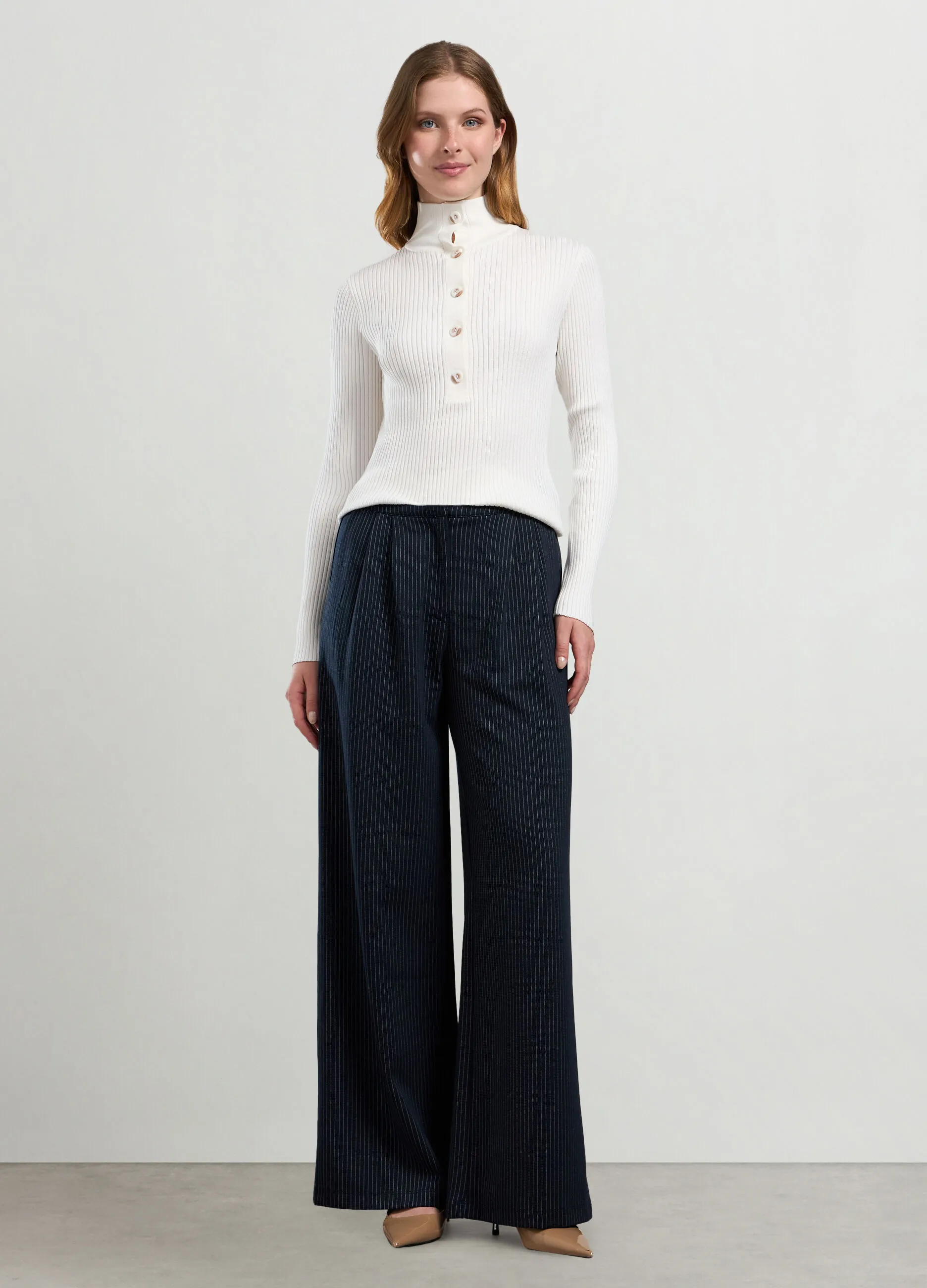 NICE & CHIC  Pantalone palazzo gessato in misto viscosa donna