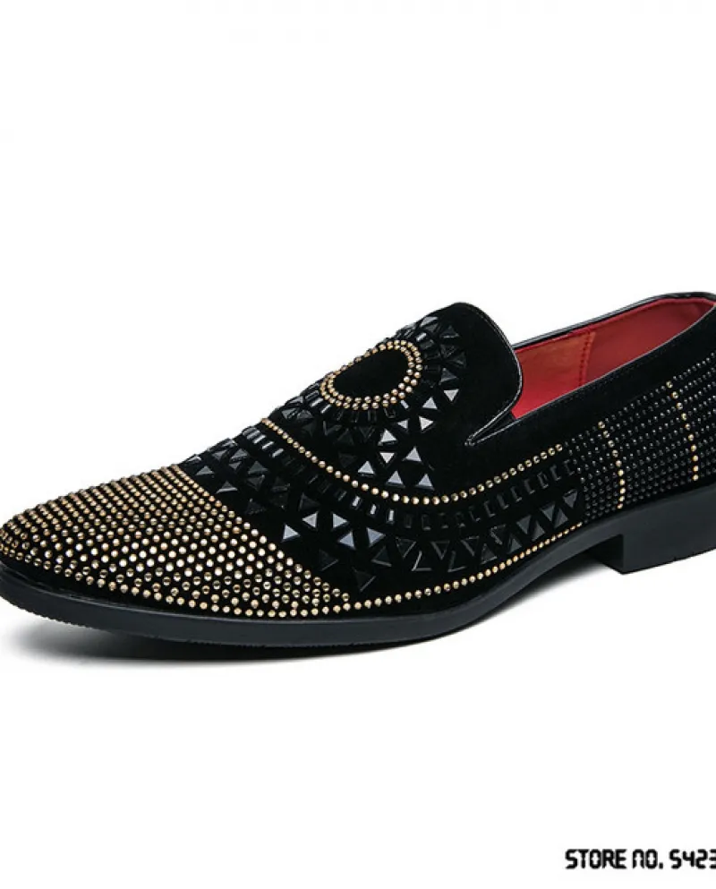 Nuovo oro di lusso con strass neri appartamenti a punta scarpe oxford uomo casual mocassini abito formale calzature zapatos homb