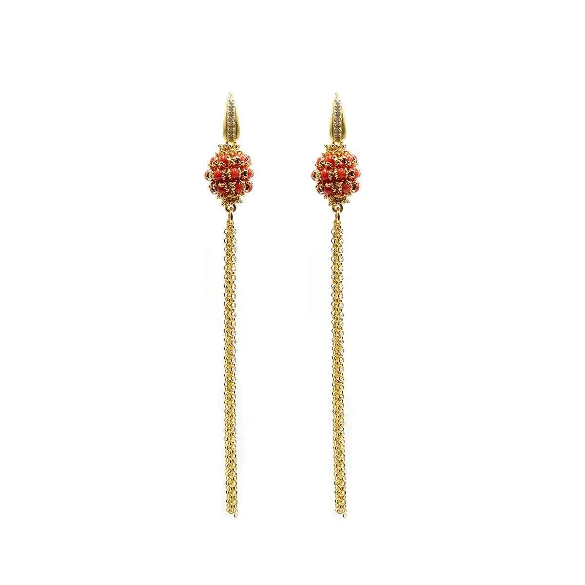 Orecchino in argento con corallo rosso italiano e zirconi