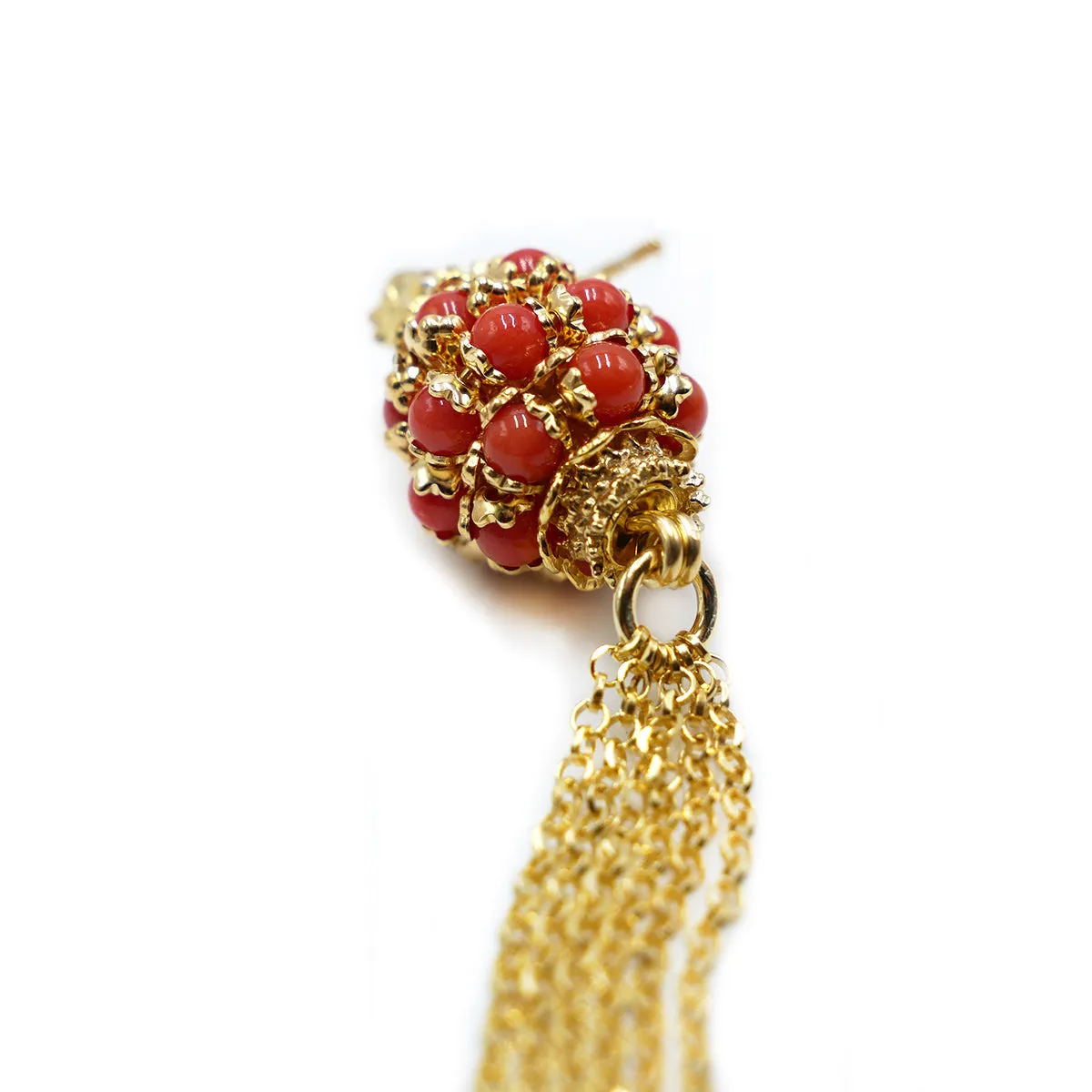 Orecchino in argento con corallo rosso italiano e zirconi