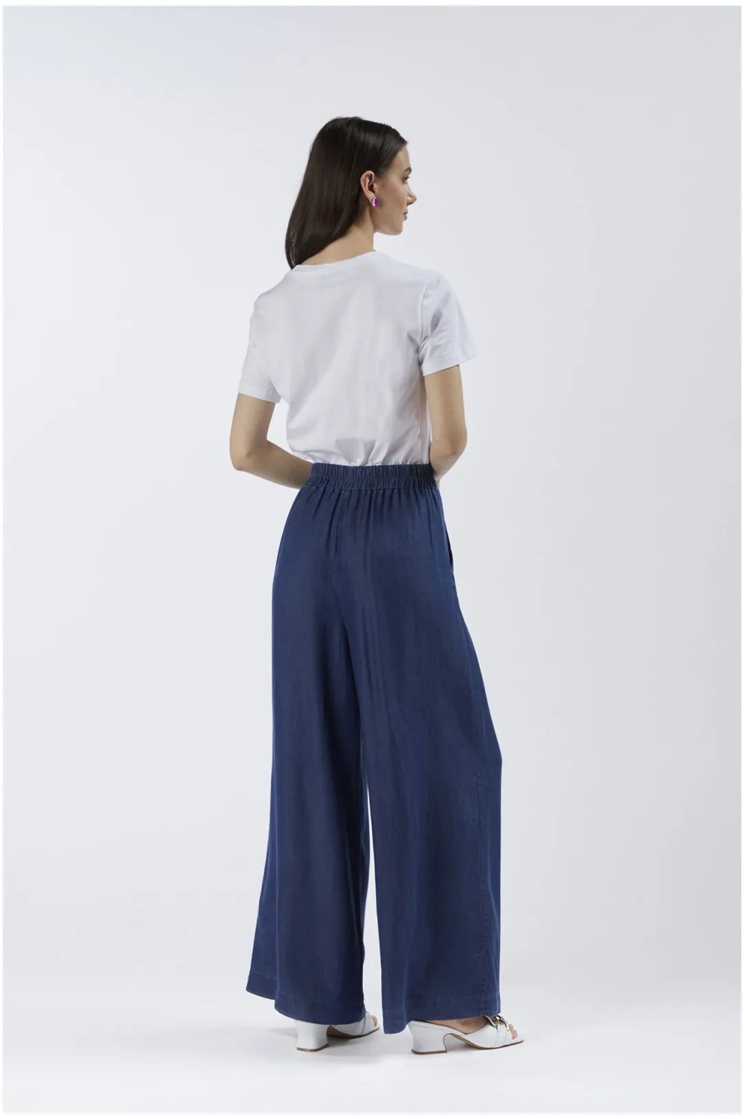 pantaloni ampi in tencel denim indaco