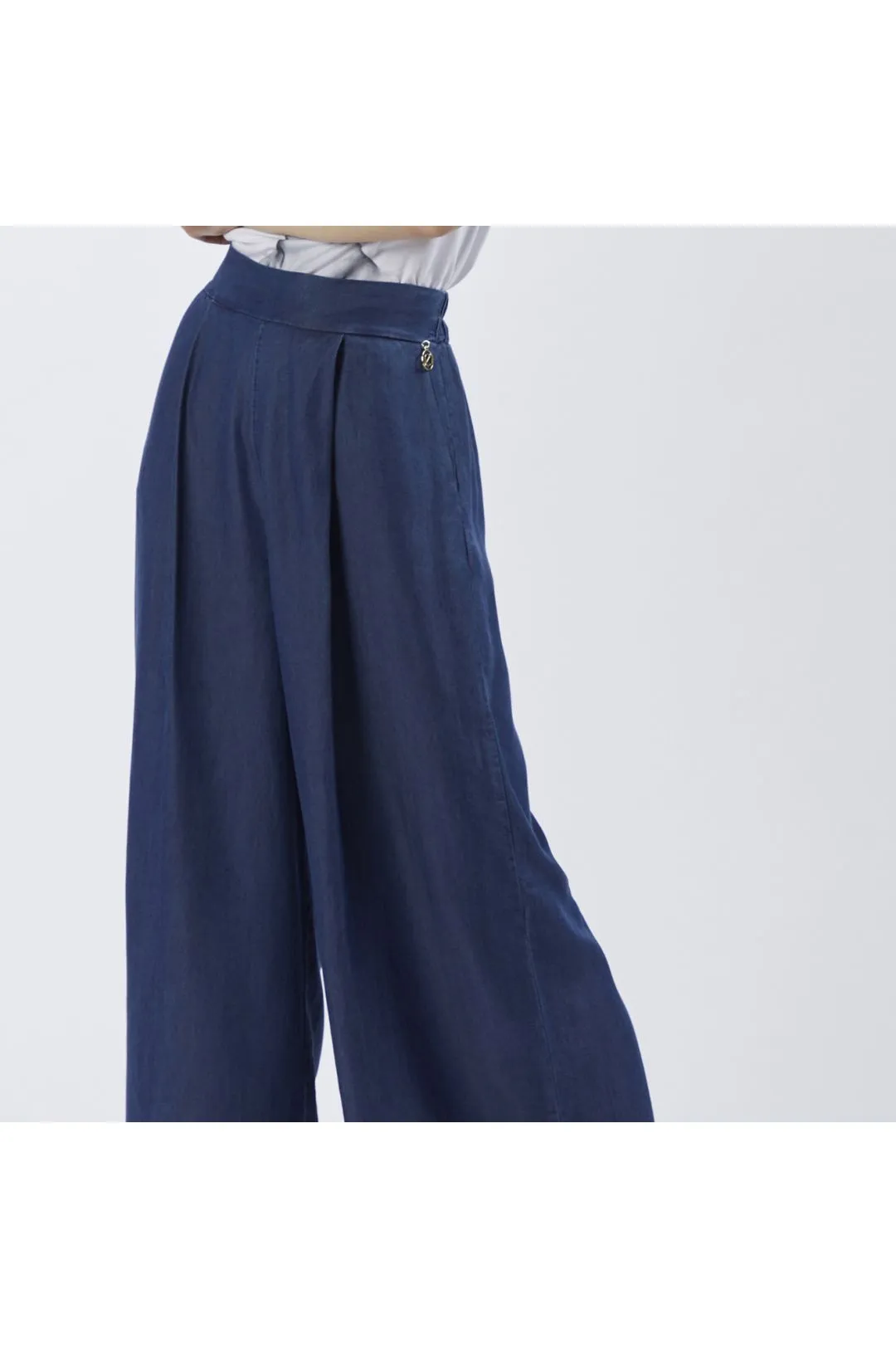 pantaloni ampi in tencel denim indaco