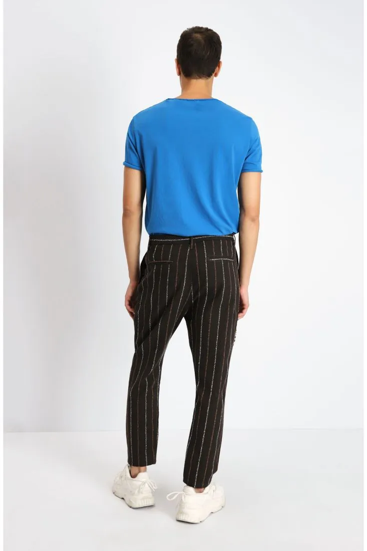 Pantaloni cropped a righe effetto lurex