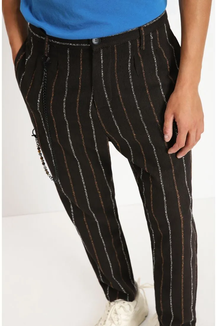 Pantaloni cropped a righe effetto lurex