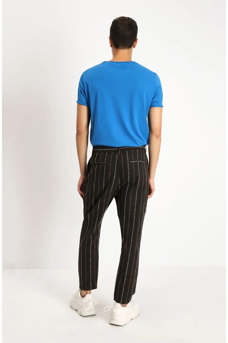 Pantaloni cropped a righe effetto lurex